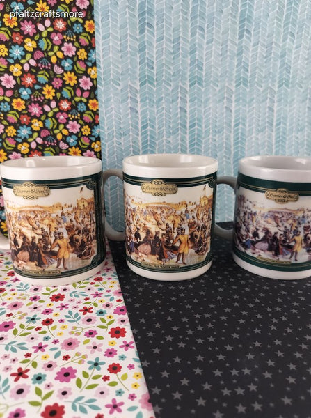 Vintage Currier & Ives Central Park Ceramic Mugs Set/3, Excellent Condition