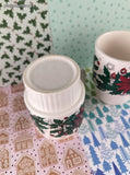 Vintage Christmas Mistletoe Poinsettia JAPAN Ceramic Mugs Set/2