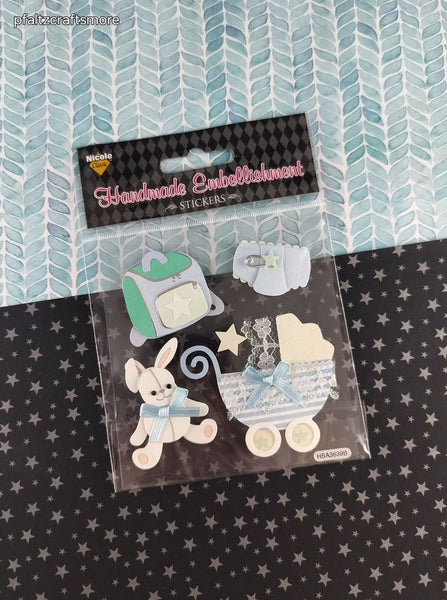Nicole Classic Handmade Embellishment Baby Boy 3-Dimensional Sticker Pack, New/Sealed