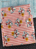 Vintage Cat w/Yellow Flower Red White Striped Fabric Remnant, 1-1/4 yd x 52" W