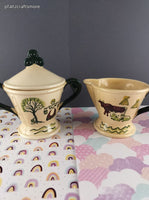 Vintage Metlox Poppytrail Homestead Provincial Sugar Bowl w/Lid + Creamer Dish Set, CLEAN