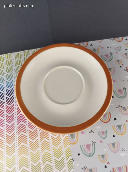 Vintage Taylorton Potteries Persimmon Orange Brown Yellow Floral Saucer Plate 6.25", Set/2