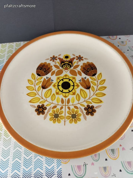Vintage Taylorton Potteries Persimmon Orange Brown Yellow Floral Dinner Plate 10.25", CLEAN