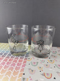 Human Touch "Tin-Can Telephone Love" Cute Stick Figure Couple Heavy-Bottom Glass Tumblers Set/2