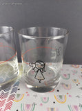 Human Touch "Tin-Can Telephone Love" Cute Stick Figure Couple Heavy-Bottom Glass Tumblers Set/2