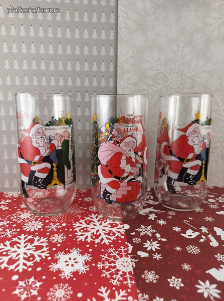 Vintage Coca-Cola Classic McCrory Stores Christmas Santa Claus Glass Tumblers Set/3