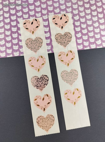 Vintage 1997 Mrs. Grossmans Pink Silver SHINY Hearts Sticker Sheets, Set/2