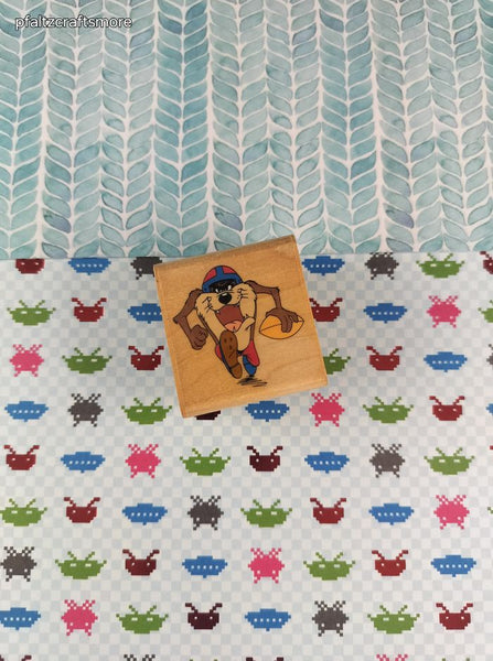 Vintage 1994 Rubber Stampede Looney Tunes "Touchdown Taz" 241-C Wooden Block/Rubber Stamp
