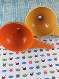 Vintage Tupperware 227-3 + 227-6 Orange/Yellow Funnels, Clean Set/2