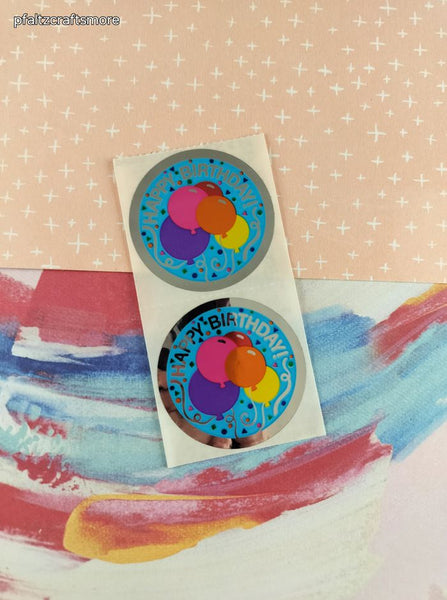 Vintage Sandylion SHINY Happy Birthday Balloons Set/2 Stickers, Unused