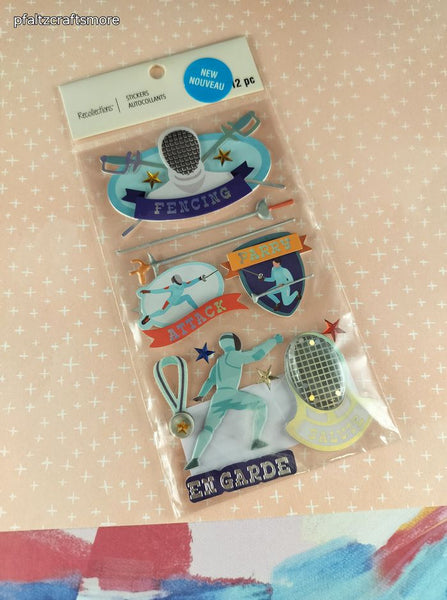 Recollections Sealed 3-D Sticker Sheet Unused, Fencing En Garde SHINY
