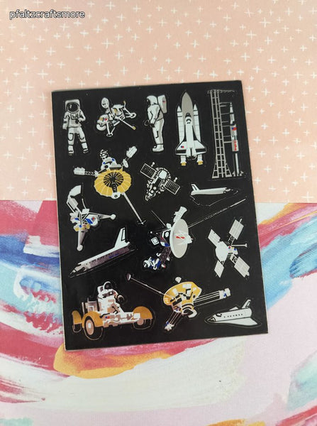 Vintage Space Astronauts NASA SHINY Full Sticker Sheet, Clean & Unused