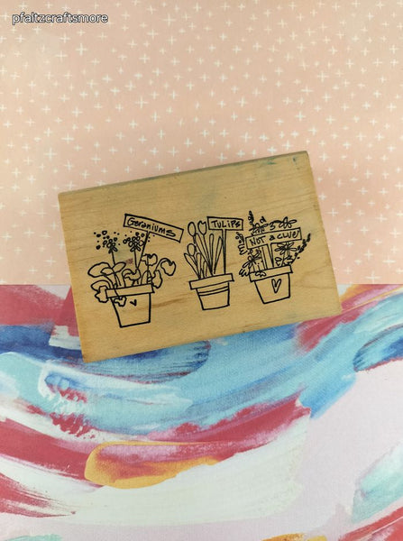 Vintage Imaginations! Gardening Flower Pots Wooden Block/Rubber Stamp