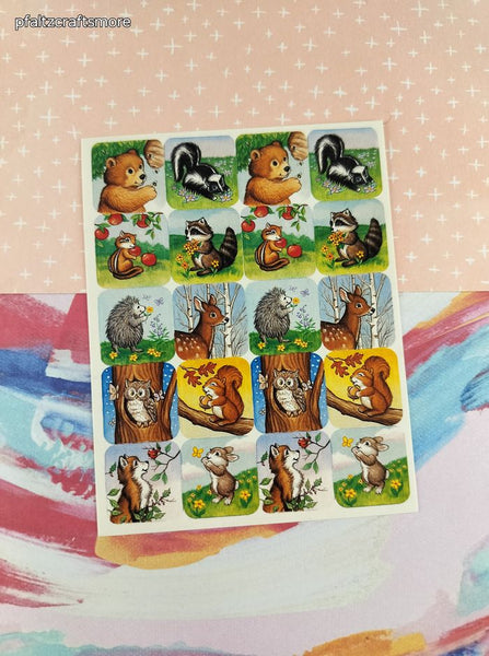 Vintage Woodland Animals Full Sticker Sheet, Clean & Unused