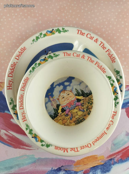Vintage Selandia Zak Designs Nursery Rhyme The Cat and the Fiddle Melamine Divided Plate & Bowl Set