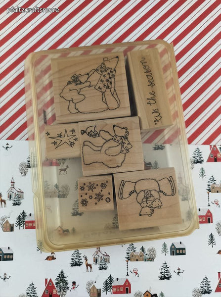 Vintage Stampin' Up Rubber Stamp Blocks Set/6, "Polar Bears"