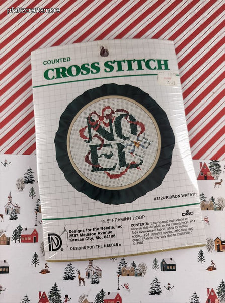 Vintage 1987 Designs for the Needle NOEL Counted Cross Stitch #3124/Ribbon Wreath NEW