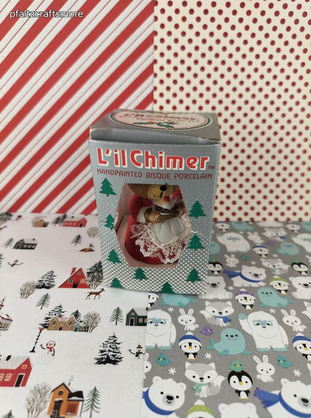 Vintage Jasco Lil Chimers Ceramic Christmas Mouse Bell Ornament, NIB