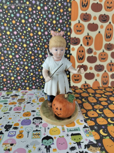 Vintage 1985 Denim Days by Homco Halloween Spooky Pumpkin Angel Figurine