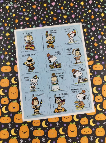 Vintage 1990's Hallmark Peanuts Snoopy Thanksgiving Full Sticker Sheet, Clean & Unused
