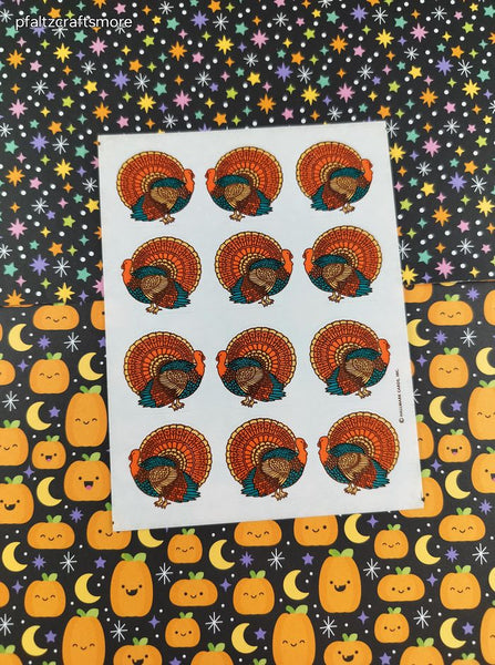 Vintage Thanksgiving Turkeys Full Sticker Sheet Hallmark Cards, 4.5" x 6" Unused