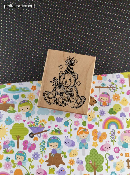 Vintage 1993 PSX Happy Birthday Teddy Bear F-081 Wooden Block/Rubber Stamp