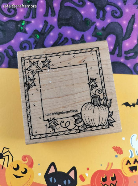 Vintage WhipperSnapper Designs L033 Pumpkins w/Stars Border Frame Fall Festive Wooden Block/Rubber Stamp