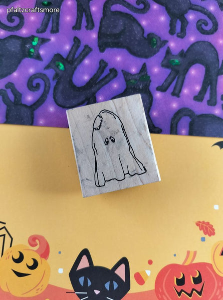 Vintage Judith Stamps Halloween Spooky Ghost F-105 Wooden Block/Rubber Stamp
