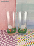 Vintage 1990's Libbey Glass Tumblers 19th Hole Golf Balls Tees Set/2
