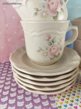 Vintage Pfaltzgraff "Tea Rose" Tea Cups w/Saucers Set/5, Nice Clean