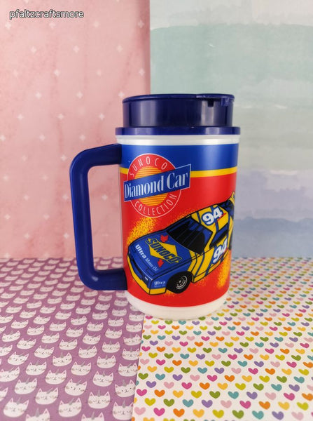 Vintage Sunoco Diamond Car Collectable 20oz Blue & Red Thermo Plastic Drinking Mug