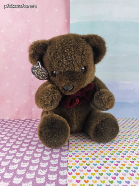 Vintage 1980's The Heritage Collection Brown Teddy Bear w/Bow Plush Nice & Clean, 8"