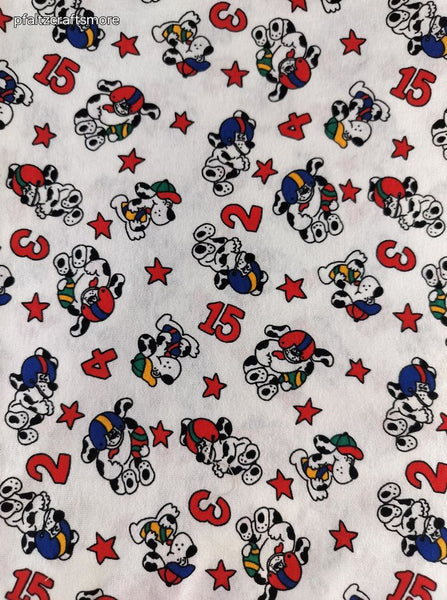 Vintage Waymart Knitting Co. Cute Puppy Dogs Sports Numbers Fabric Remnant, 2-3/4 yd x 59" W, CLEAN
