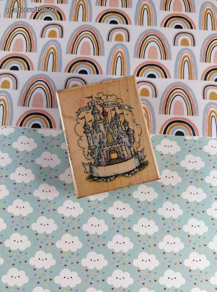 Vintage All Night Media Castle Bookplate Wooden Block/Rubber Stamp