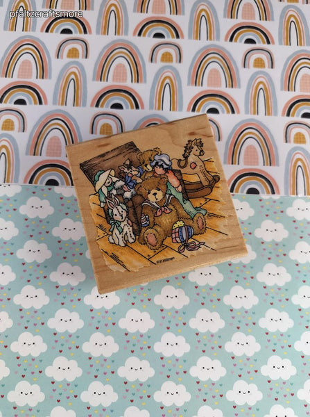 Vintage 1996 Stampendous! Teddy Bear Toy Box Wooden Block/Rubber Stamp