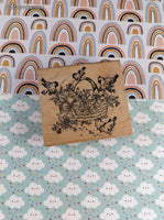 Vintage Garden Floral Basket w/Birds Wooden Block/Rubber Stamp