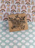 Vintage Garden Floral Basket w/Birds Wooden Block/Rubber Stamp
