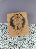 Vintage Inky Antics P1-1382-4K Clip-Art Style Cat & Dog Christmas Wreath Block/Rubber Stamp