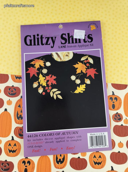 Vintage 1996 Fall Autumn Colors of Autumn Glitzy Shirts Iron-On Applique Kit NEW SEALED