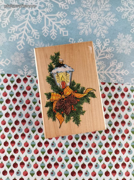 Vintage 1996 Stampendous! Christmas Wintry Snowy Lamp Block/Rubber Stamp