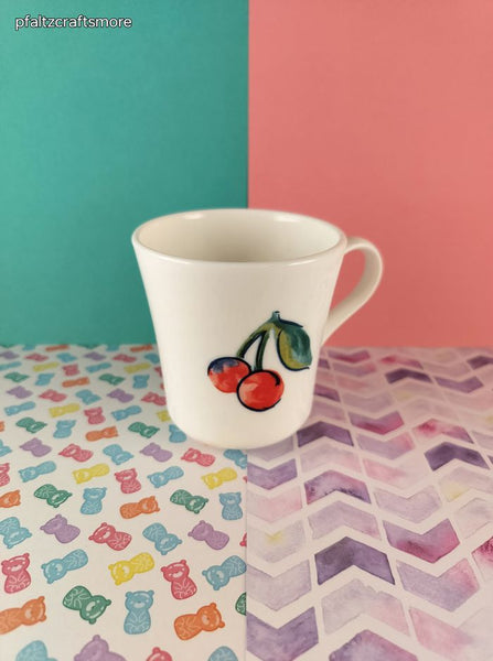 Vintage Corning Fruit Basket Cherries Apple White Red Mug, Like New