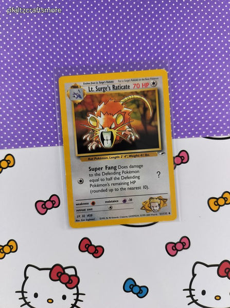 Vintage Uncommon - Lt. Surge's Raticate Gym Heroes Non-Holo Pokemon Card 51/132 - LP
