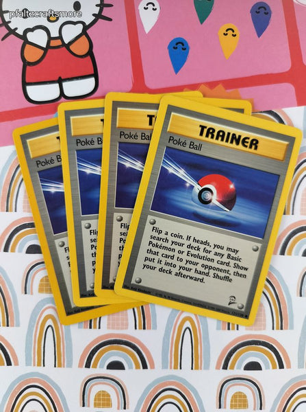 Vintage Common - Set/4 Poke Ball Base Set 2 Pokemon Cards 121/130 - LP