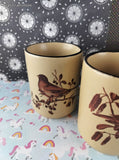 Vintage Otagiri JAPAN Brown & Tan Spring Blossom Birds Ceramic Mugs Set/3, Like New