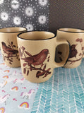 Vintage Otagiri JAPAN Brown & Tan Spring Blossom Birds Ceramic Mugs Set/3, Like New