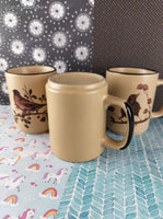 Vintage Otagiri JAPAN Brown & Tan Spring Blossom Birds Ceramic Mugs Set/3, Like New