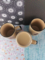 Vintage Otagiri JAPAN Brown & Tan Spring Blossom Birds Ceramic Mugs Set/3, Like New