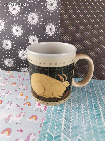 Vintage Otagiri JAPAN American Folk Art Warren Kimble Bunny Rabbit Ceramic Mug, Like New