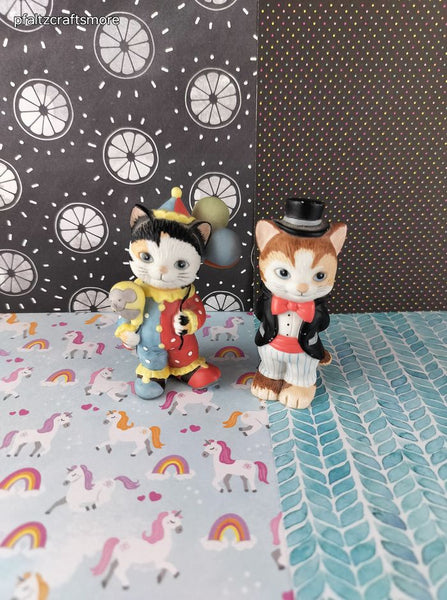 Vintage 1990's BC Bronson Cat Clown & Magician Figurines Set/2
