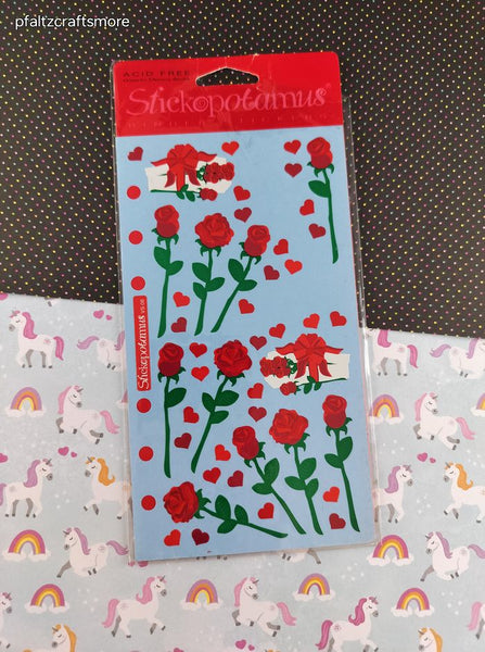 Vintage Stickopotamus "Valentine's Red Roses" Binder Partial Sticker Sheet